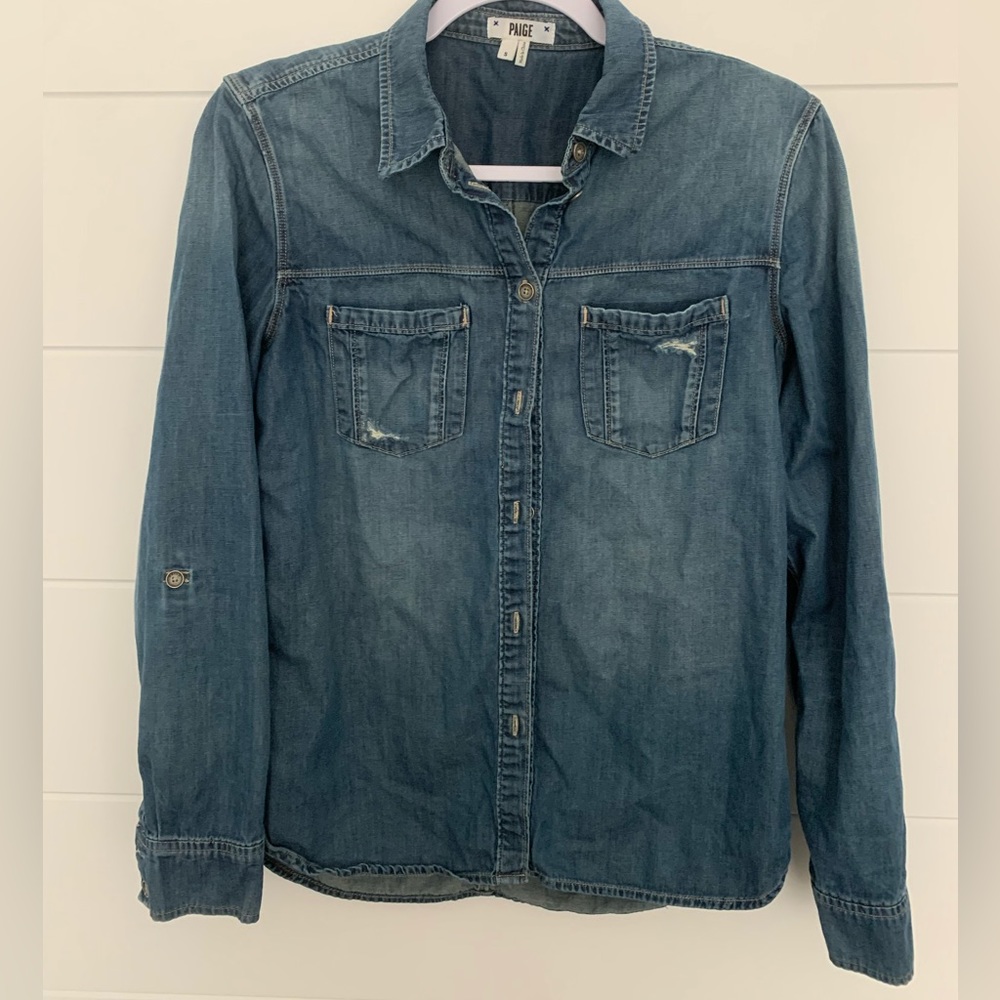 Paige Denim distressed denim top button front